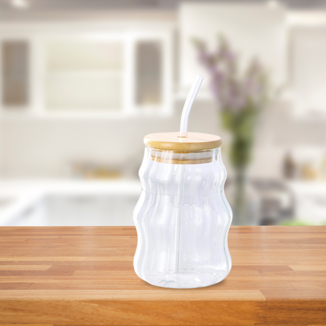 Verre Strié Transparent 500ml avec Paille – Élégance et Praticité au Quotidien