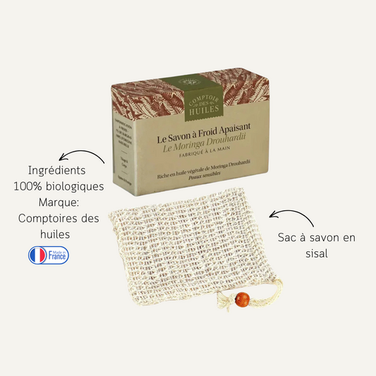 Duo sac à savon & Savon Apaisant - Le Moringa Drouhardii BIO 70g