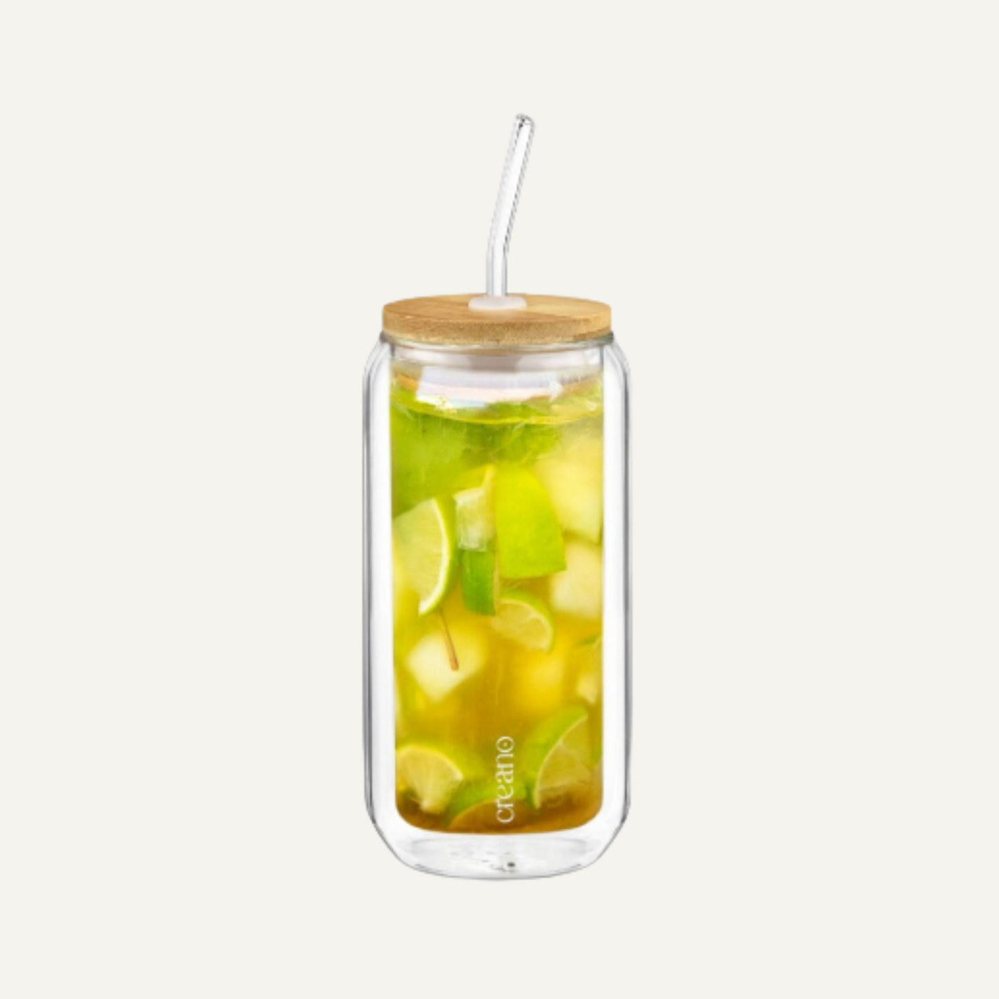 Verre à double paroi avec couvercle en bambou & paille 360ml