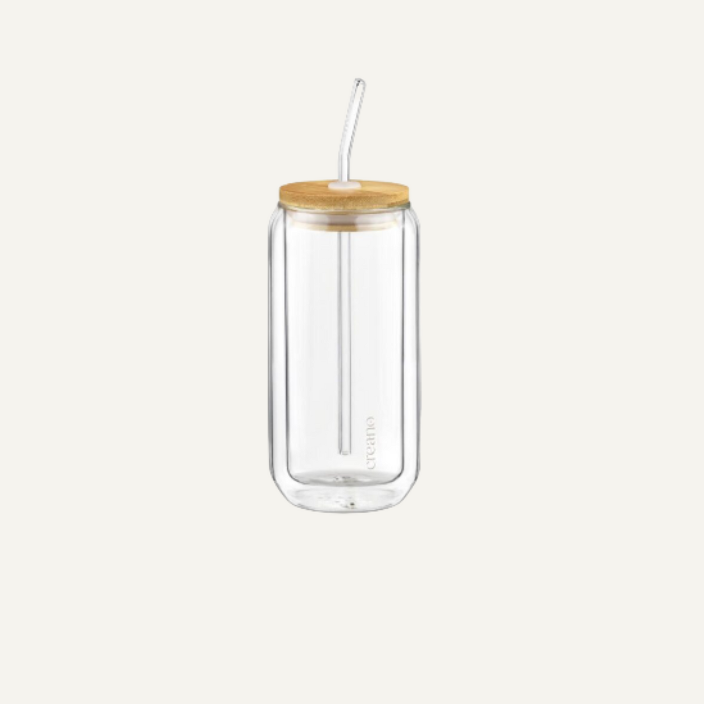Verre à double paroi avec couvercle en bambou & paille 360ml