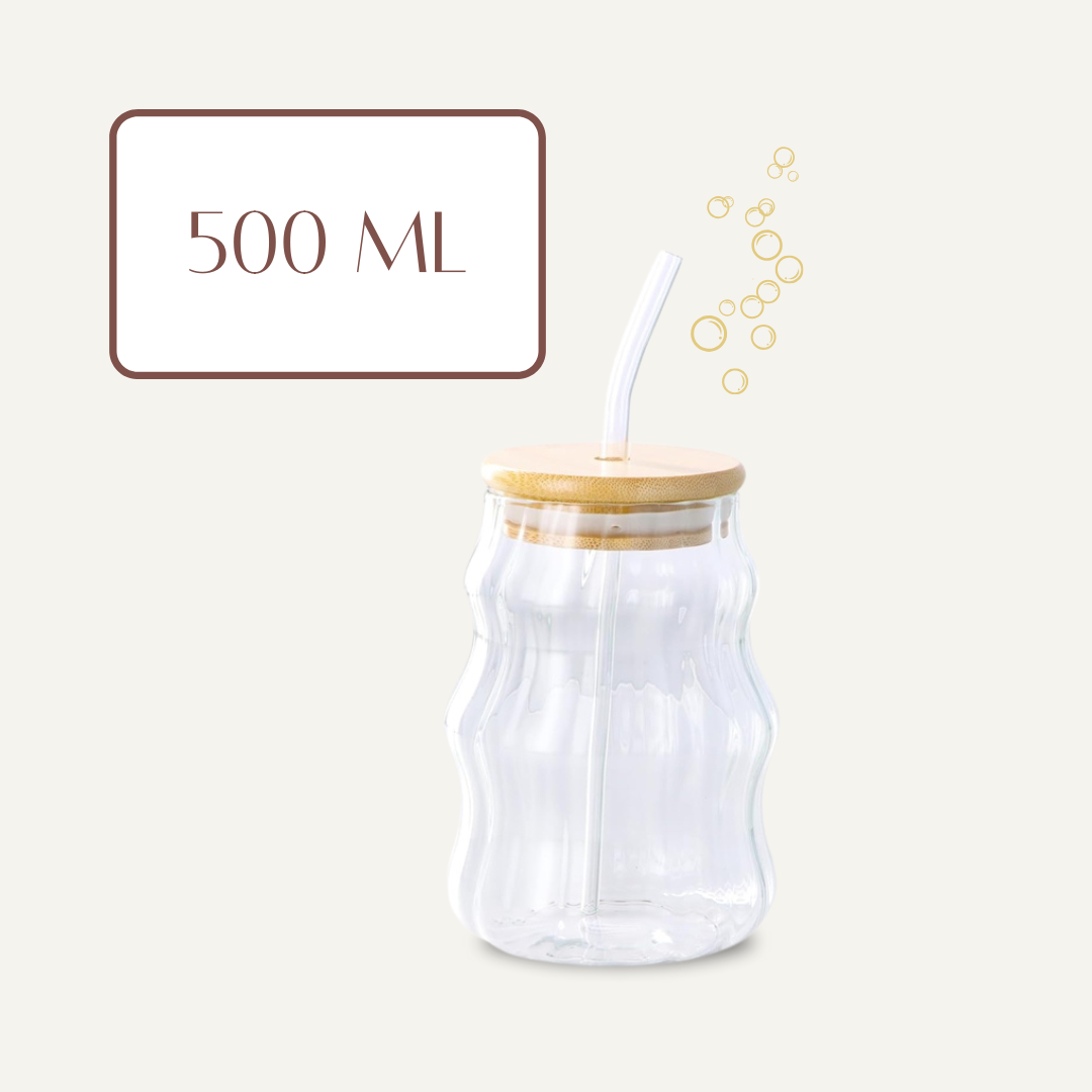 Verre Strié Transparent 500ml avec Paille – Élégance et Praticité au Quotidien
