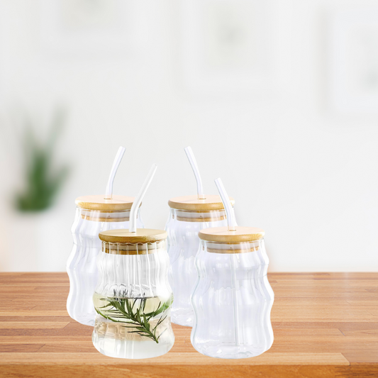 Verre Strié Transparent 500ml avec Paille – Élégance et Praticité au Quotidien