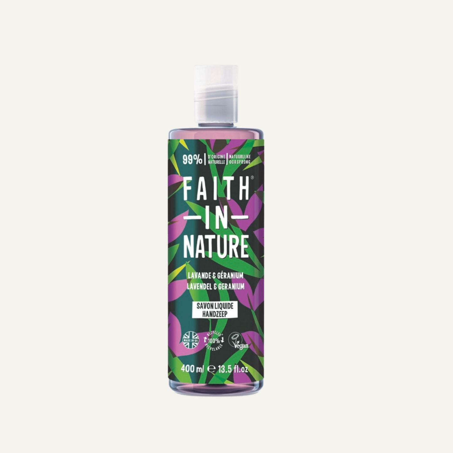 Gel Douche & Bain Naturel Lavande & Géranium Faith In Nature, Apaisant, Vegan & Cruelty Free, Sans Parabènes & SLES, 400ml