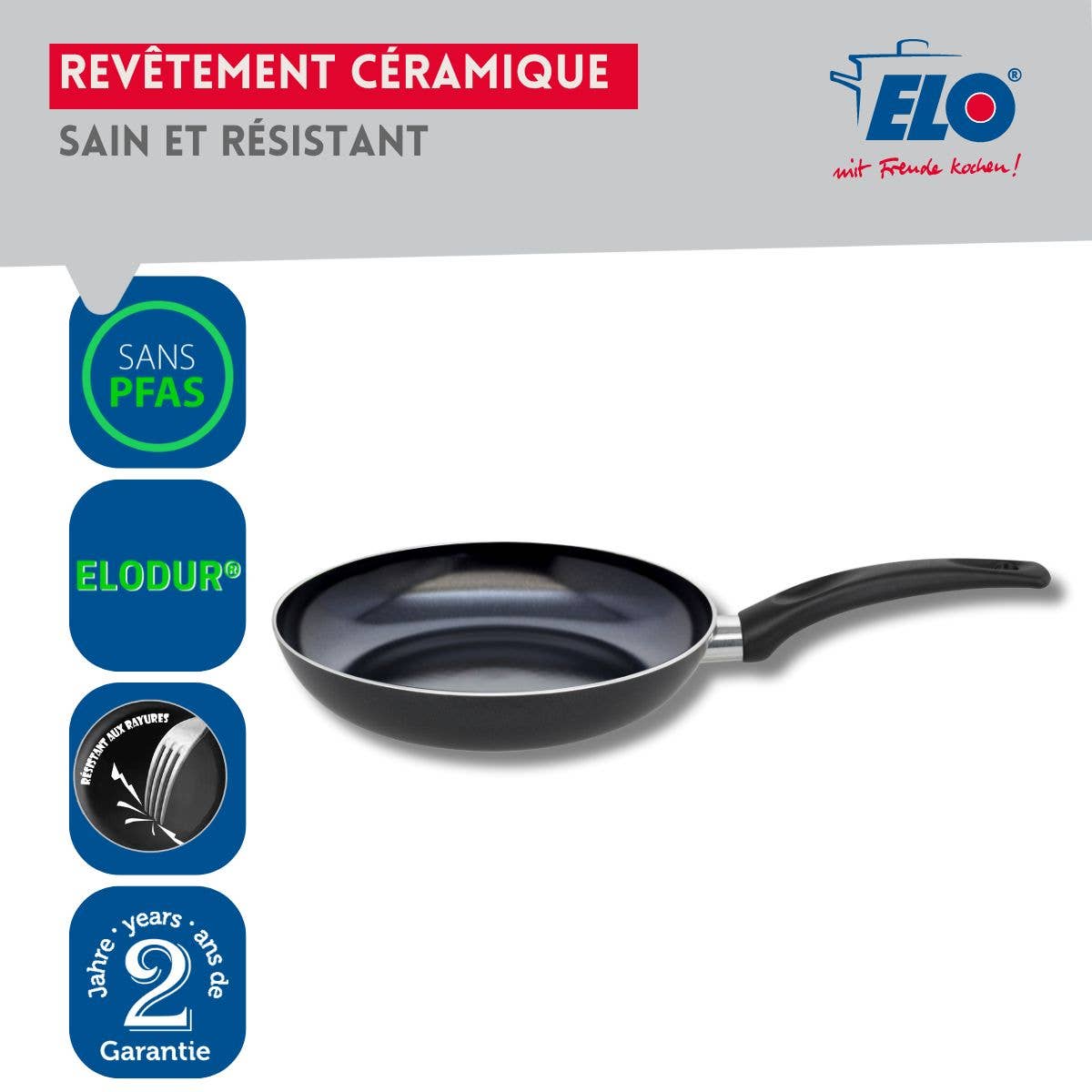 Set de 3 Poêles de cuisson avec revêtement céramique sans PFAS, 24 cm, 28 cm et 32 cm Elo Prima Cucina