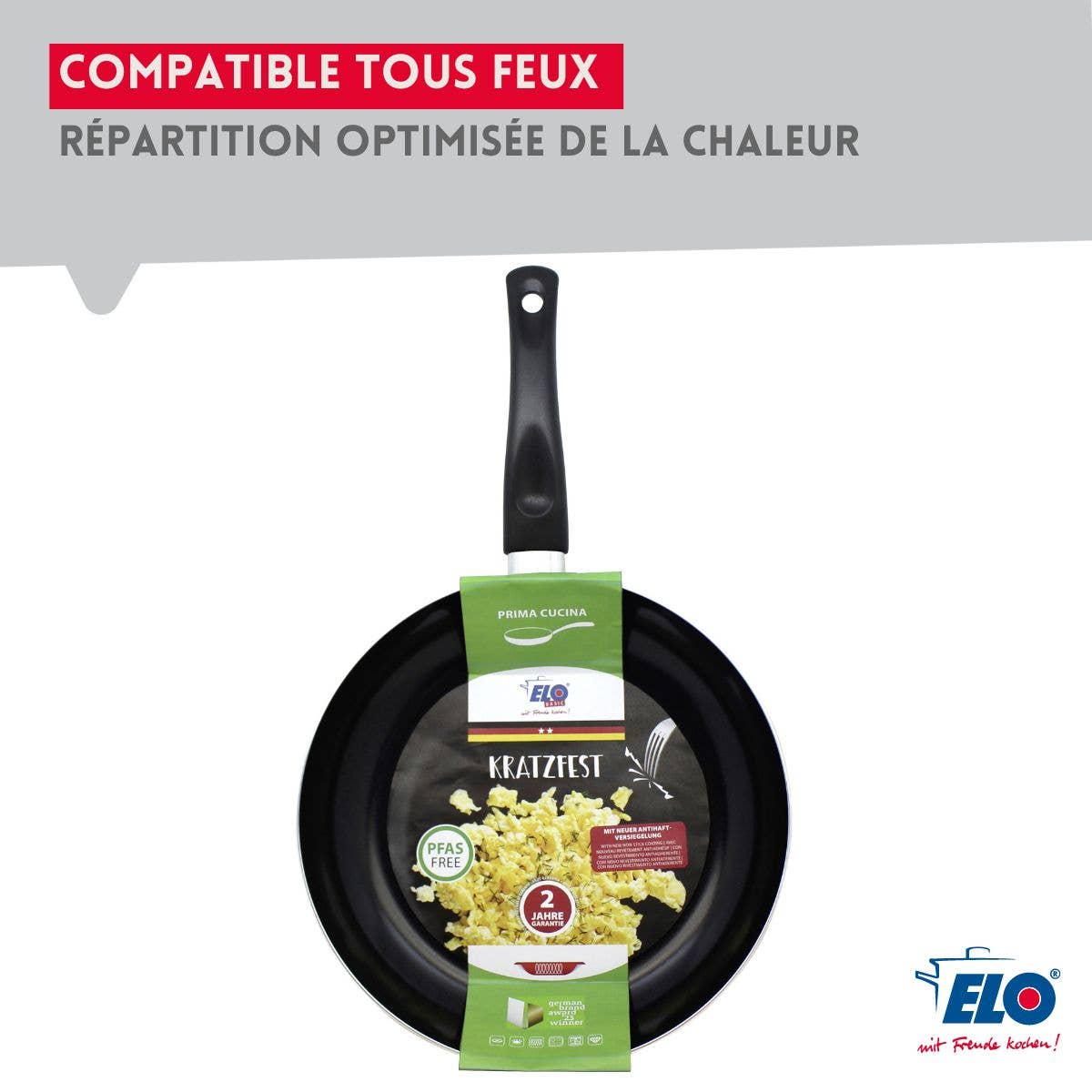Set de 3 Poêles de cuisson avec revêtement céramique sans PFAS, 24 cm, 28 cm et 32 cm Elo Prima Cucina