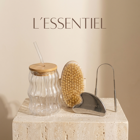 Coffret Bien-être (gratte-langue, brosse corps & Gua Sha + e-book & verre offerts)